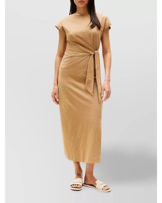 Tommy Hilfiger Natural Midi Dress With Knotted Boat Neck