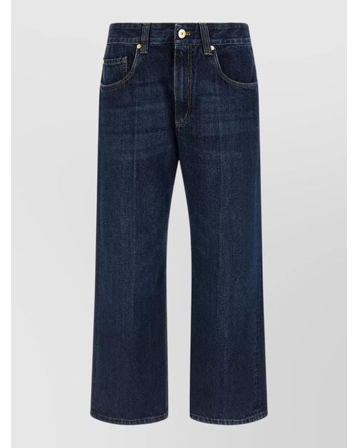 Brunello Cucinelli Blue Cropped Straight Leg Jeans Contrast Stitching