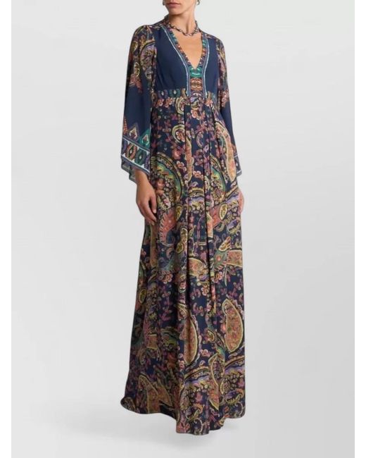 Etro Blue Paisley Print Empire Waist Long Dress