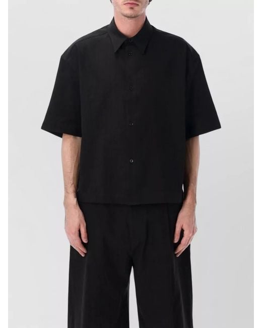 Studio Nicholson Black Relaxed Cropped Shirt Cotton Linen for men