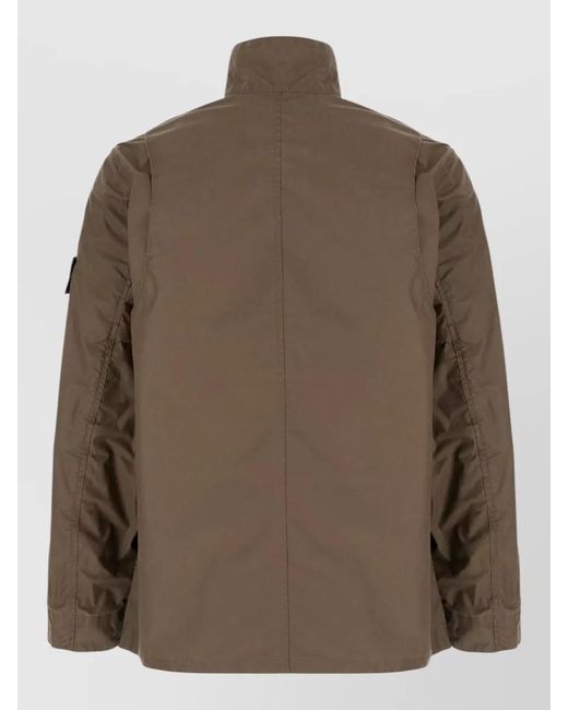 Stone Island Brown Polyester Blend Jacket Front Pockets High Collar for men