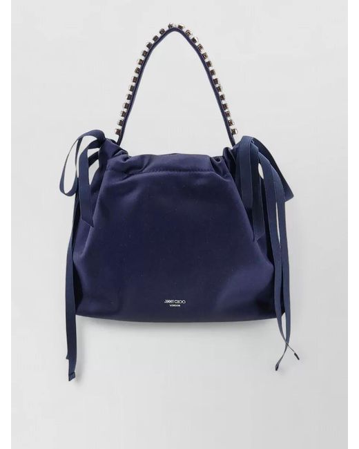 Jimmy Choo Blue Satin Shoulder Bag Leather Handle Rhinestones