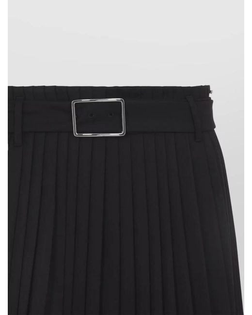 Sportmax Black Wool Low-Rise Pleated Midi Skirt