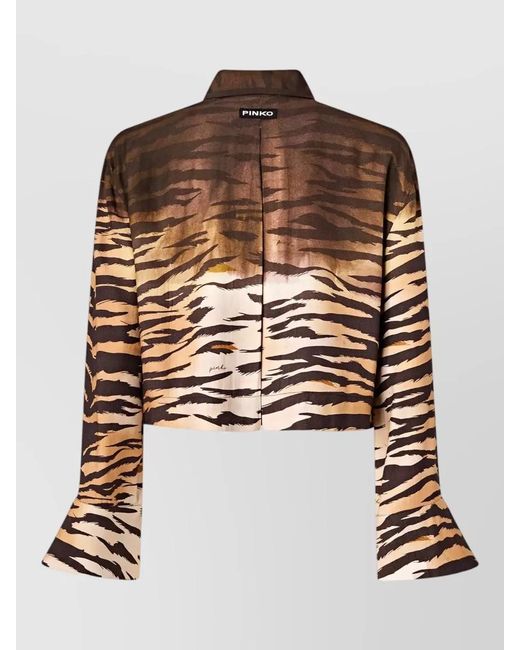 Pinko Brown Animal-Print Cropped Shirt