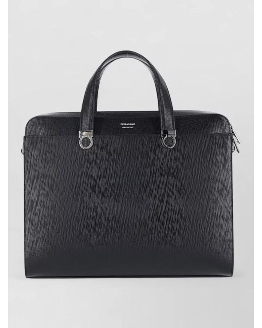 Ferragamo Black Textured Laptop Briefcase Dual Handle Strap for men
