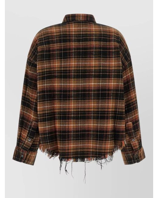 R13 Brown Cropped Plaid Shirt Jacket Raw Hem