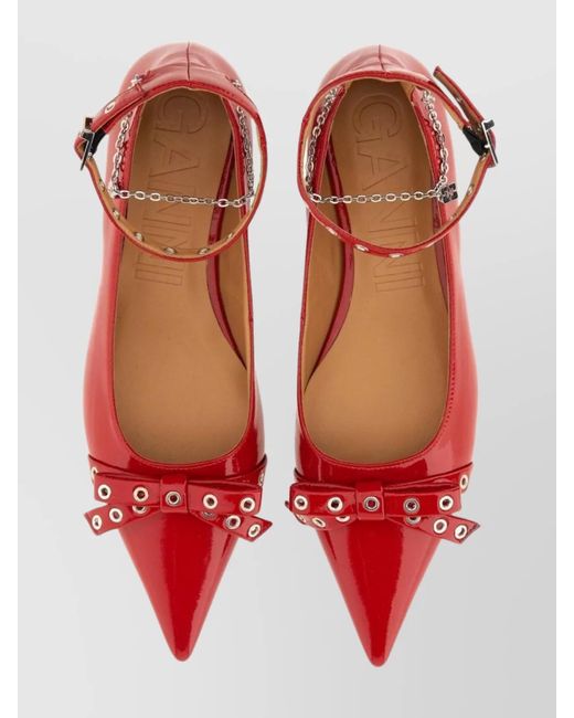 Ganni Red Embellished Slingback Ballerina Shoes
