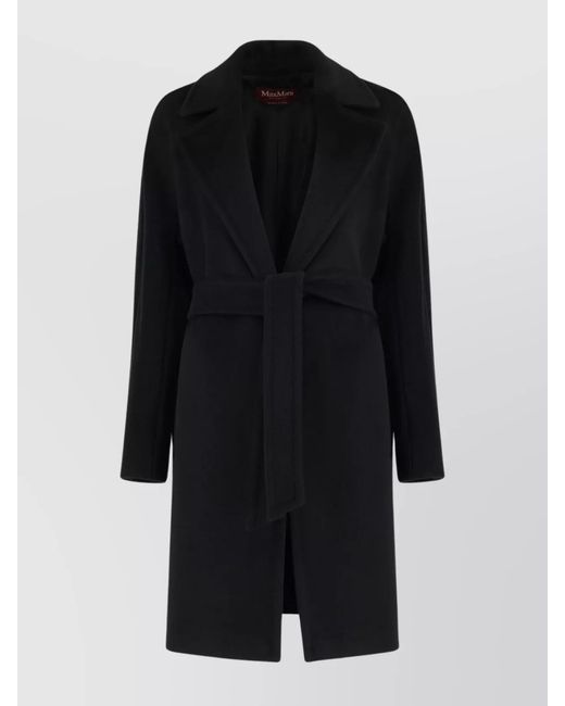Max Mara Black Virgin Wool Belted Single Breasted Coat