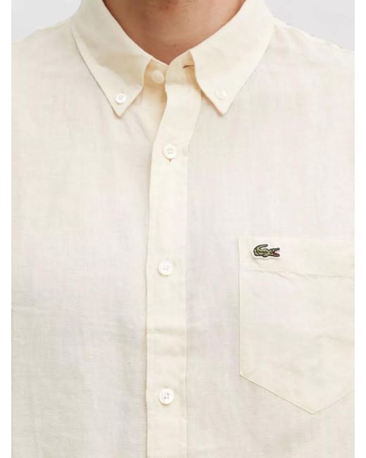 Lacoste Natural Short Sleeve Silk Nylon Button Down Shirt for men
