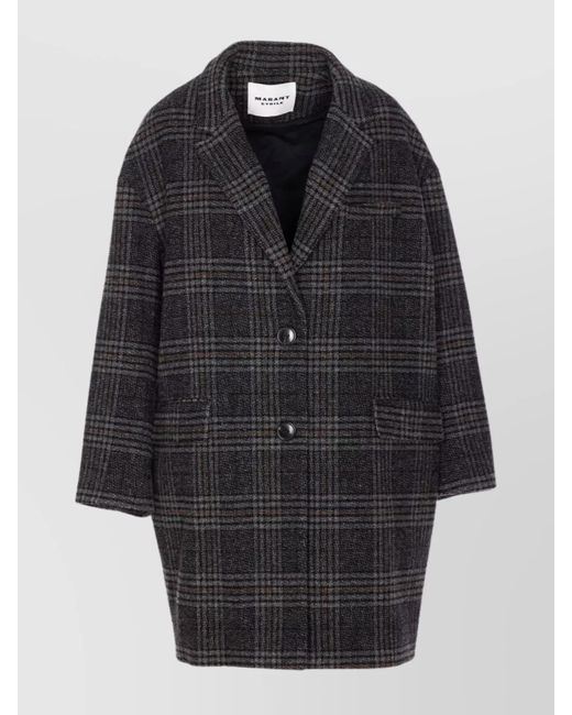 Isabel Marant Black V Neck Plaid Pattern Coat With Front Pockets