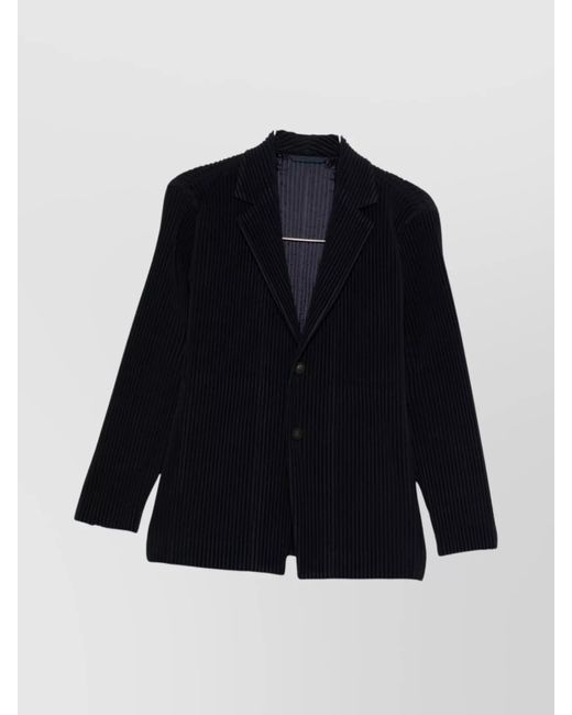 Homme Plissé Issey Miyake Blue Tailored Pinstripe Blazer Notched Lapel for men