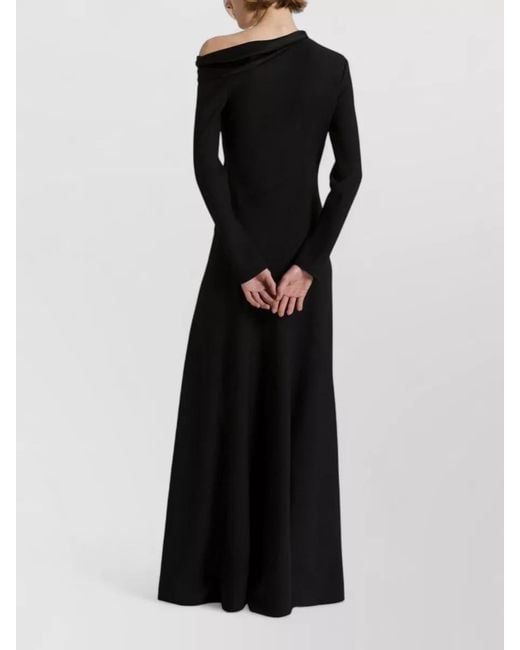 Alberta Ferretti Black One Shoulder Long Sleeve Draped Gown
