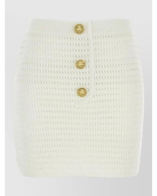 LeKasha White Crochet Mini Skirt Button Detailing High Waisted