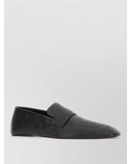 Gucci Gray Leather Loafers Round Toe Embossed Pattern for men