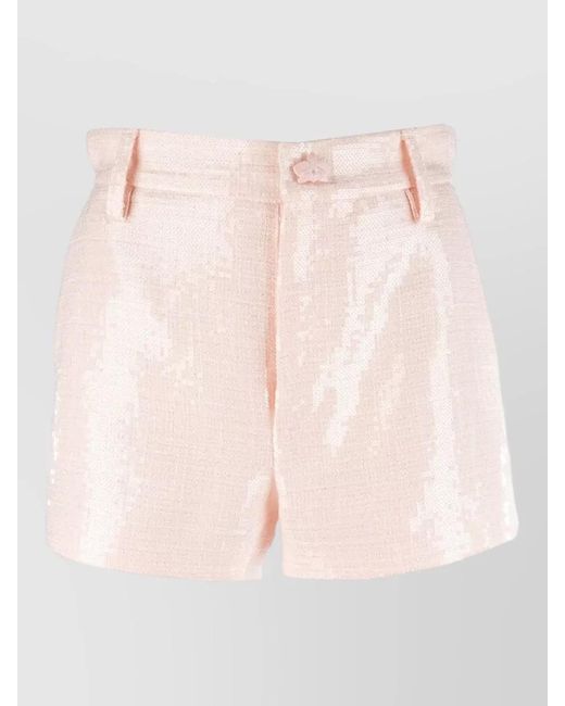 Genny Pink High Waist Sequin Textured Shorts Belt Loops