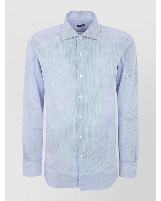 Barba Napoli Blue Shirt Button Down Collar Striped Long Sleeves for men