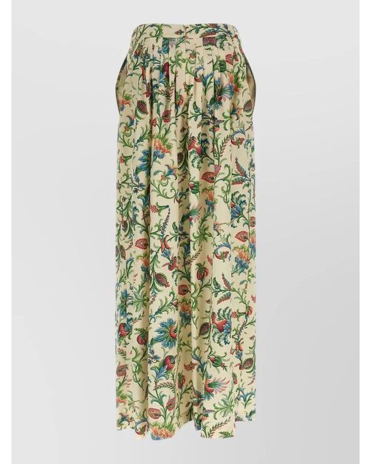 Etro Metallic Cotton Floral Print Pleated Skirt