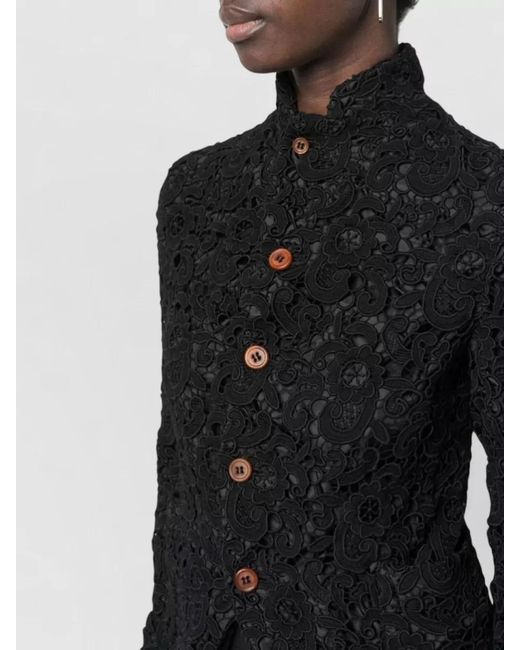 Comme des Garçons Black Floral Lace High Neck Fitted Jacket