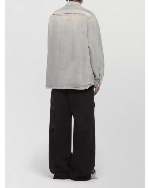 Rick Owens Gray Cotton Jacket Point Collar Chest Pockets for men