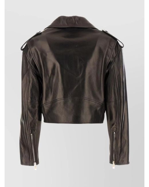 Palm Angels Black Zip-Up Leather Jacket