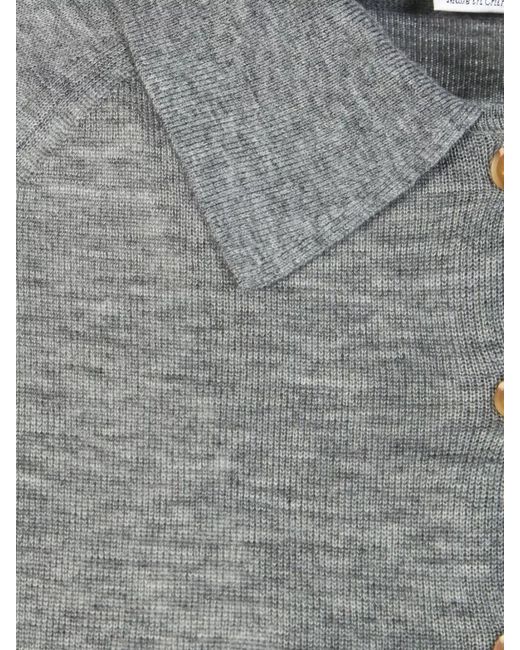Victoria Beckham Gray Knit Polo Top Short Sleeves Ribbed Trims
