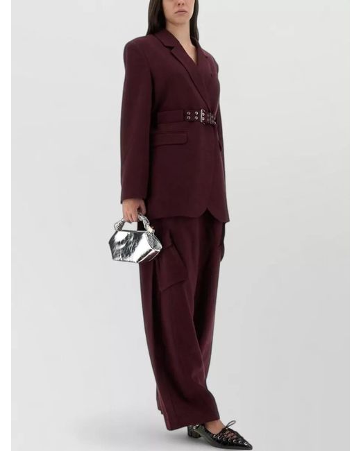 Ganni Red Twill Trousers Wide Leg Cargo Style