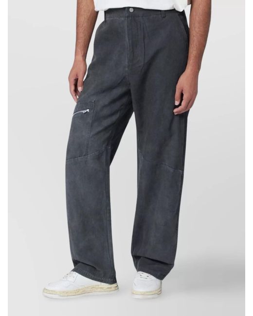 Represent Blue Washed-Effect Cotton Trousers for men