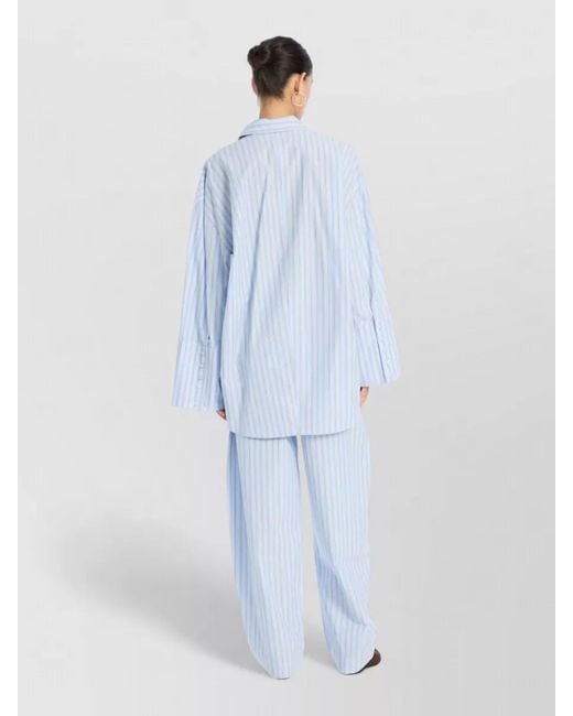 ROTATE BIRGER CHRISTENSEN Blue Striped Cotton Shirt