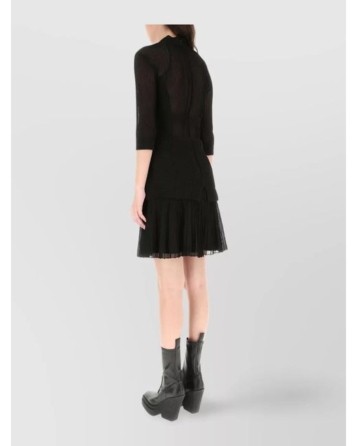 Givenchy Black Ribbed V-Neck 3/4-Sleeve Mini Dress