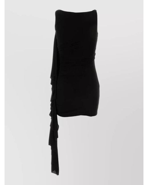Alexander Wang Black Jersey Mini Dress Fitted One Shoulder Ruffles