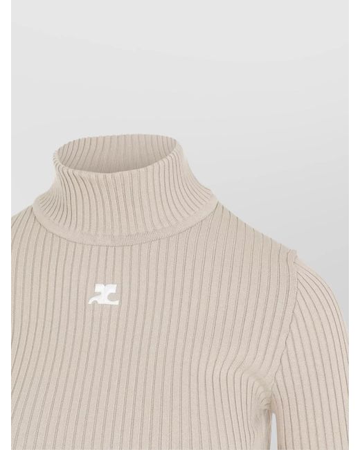 Courreges White Ribbed Slim-Fit Mock-Neck Jumper