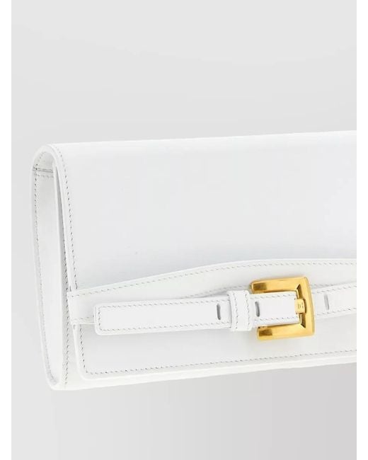 Balmain White Leather Chain Wallet