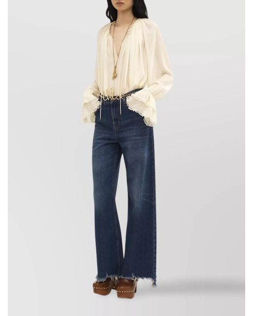Chloé Blue Denim Cropped Wide-Leg Jeans
