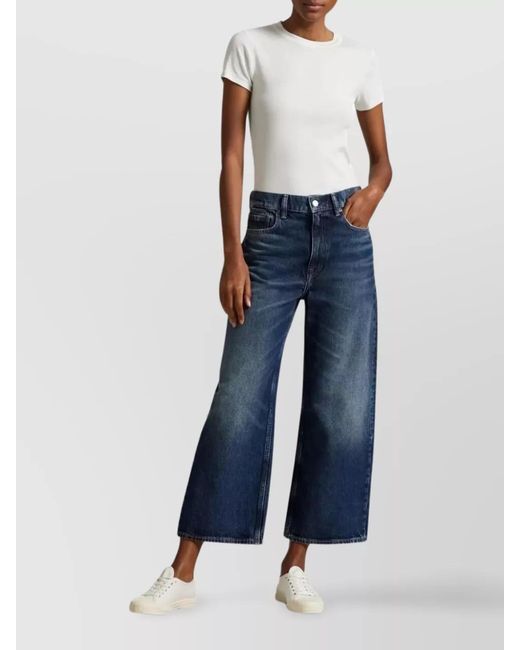 Ralph Lauren Blue Cropped Wide-Leg Cotton Trousers