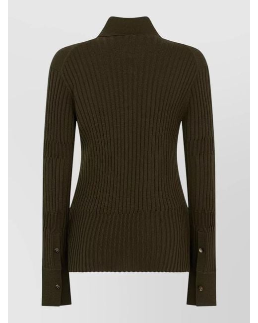 Bottega Veneta Green Silk Cashmere Ribbed Knit Long Sleeve Shirt