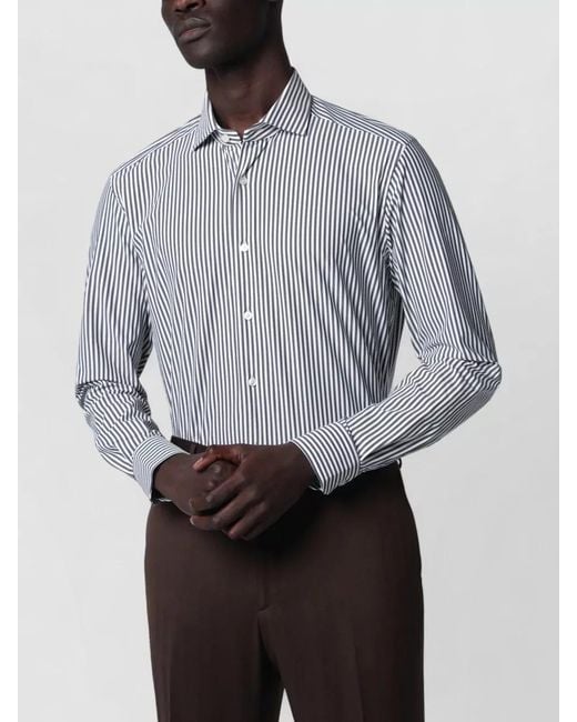 Xacus Gray Striped Button Down Collar Long Sleeve Shirt for men