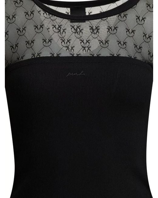 Pinko Black Ribbed Cotton T-Shirt