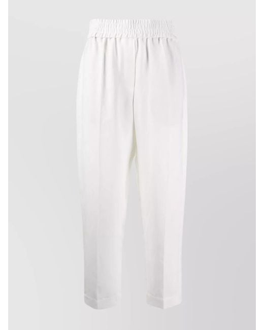 Brunello Cucinelli White Linen Blend Cropped Tapered Trousers