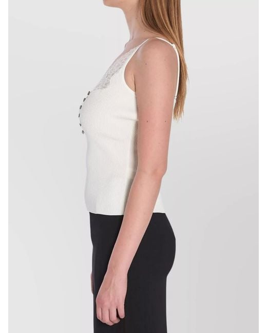 Self-Portrait White Lace Trim V-Neck Top