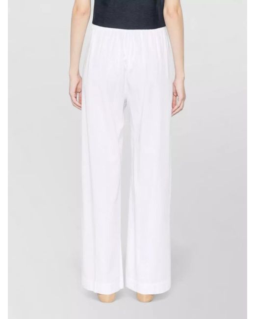 Via Masini 80 White Lightweight Wide Leg Trousers Side Pockets