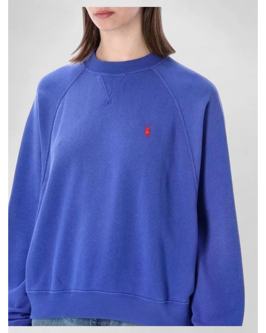 Polo Ralph Lauren Blue Crew Neck Sweater Raglan Sleeves Ribbed Trims
