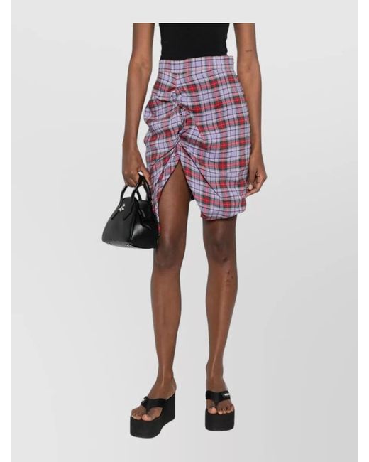 Vivienne Westwood Red Linen Tartan Wrap Asymmetric Midi Skirt
