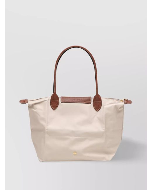 Longchamp Natural Original M Bag Leather Trim Top Handles