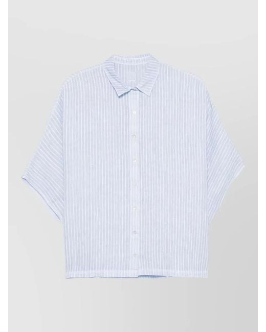 120% Lino White Linen Shirt Short Sleeves Collared Neck