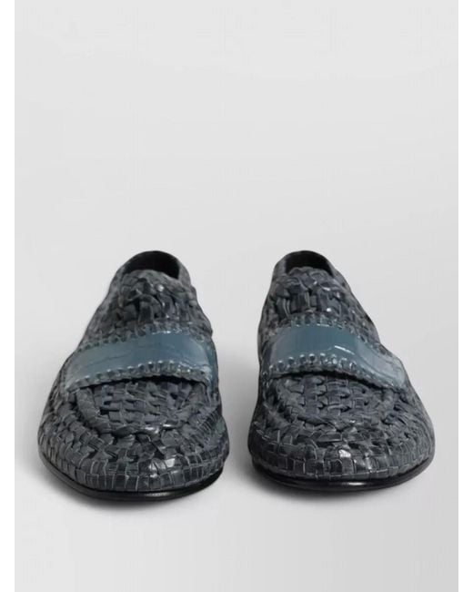 Dolce & Gabbana Gray Woven Leather Slip On Loafers Shoes for men