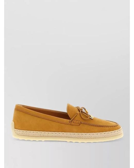 Tod's Brown Suede And Raffia Loafers