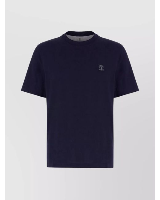 Brunello Cucinelli Blue Crew Neck T-Shirt With Short Sleeves for men