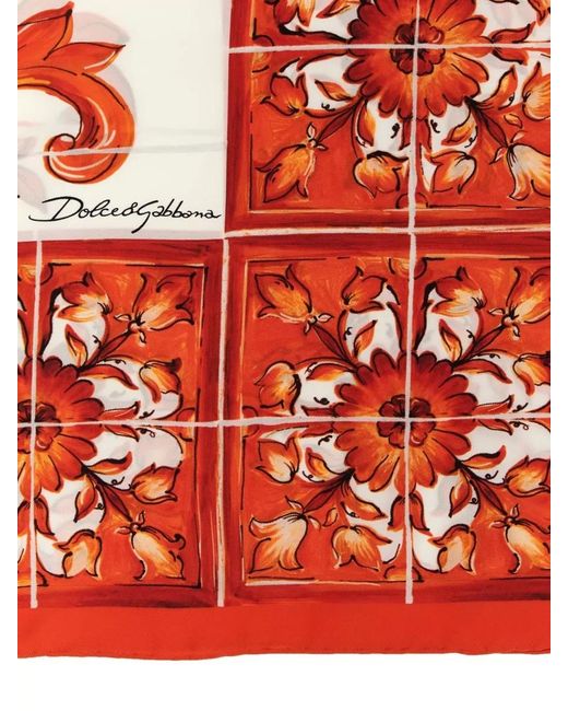 Dolce & Gabbana Red Maiolica Floral Square Hair Scarf