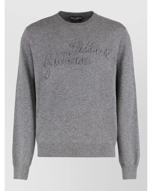 Dolce & Gabbana Gray Virgin Wool Regular Fit Crew Neck Sweater for men