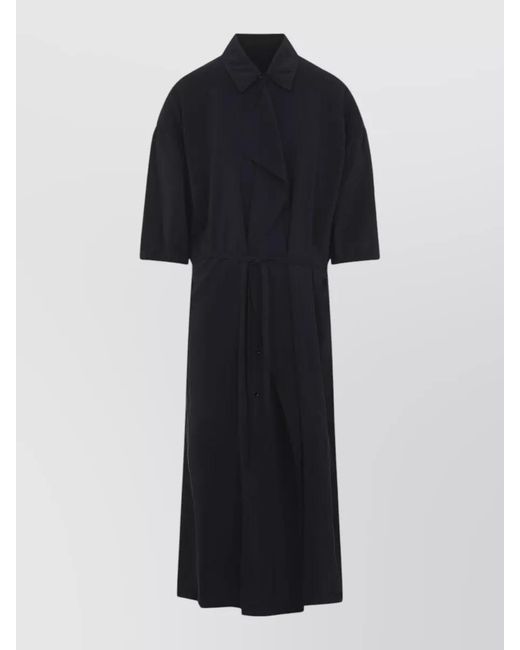 Lemaire Black Silk Asymmetric Belted Shirt Midi Dress